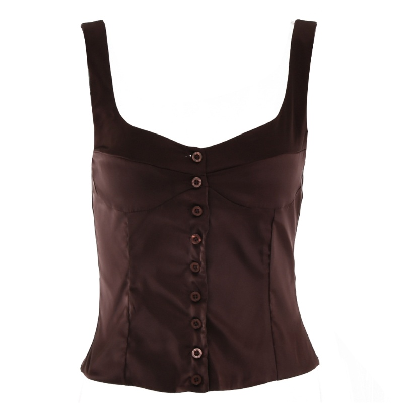 Áo Croptop Không Tay Cổ Vuông Cài Nút Mềm Mại Thời Trang Mùa Hè Quyến Rũ Cho Nữ