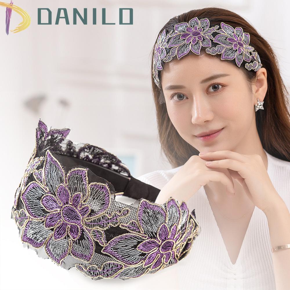 Băng Đô Cài Tóc Bản Rộng Thêu Hoa Có Răng Dễ Điều Chỉnh Phong Cách Hàn Quốc