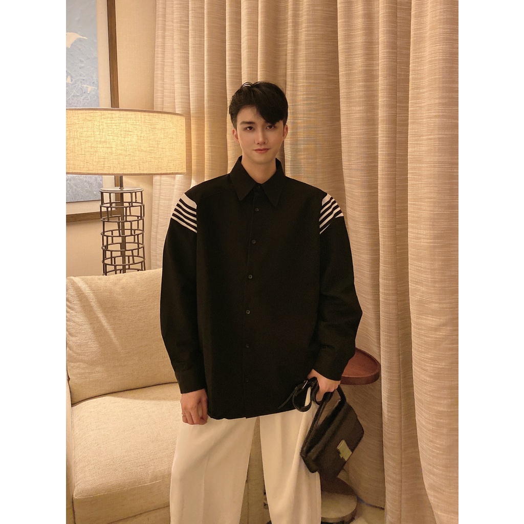 Áo Sơ Mi Dài Tay Dáng Rộng Họa Tiết Kẻ Sọc Thời Trang Thu Đông Hàn Quốc Mới Cho Nam