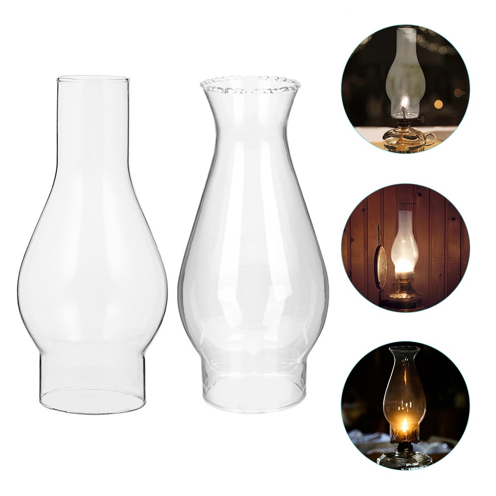 Bộ 2 Chụp Đèn Dầu Bằng Thủy Tinh Thời Trang Cổ Điển