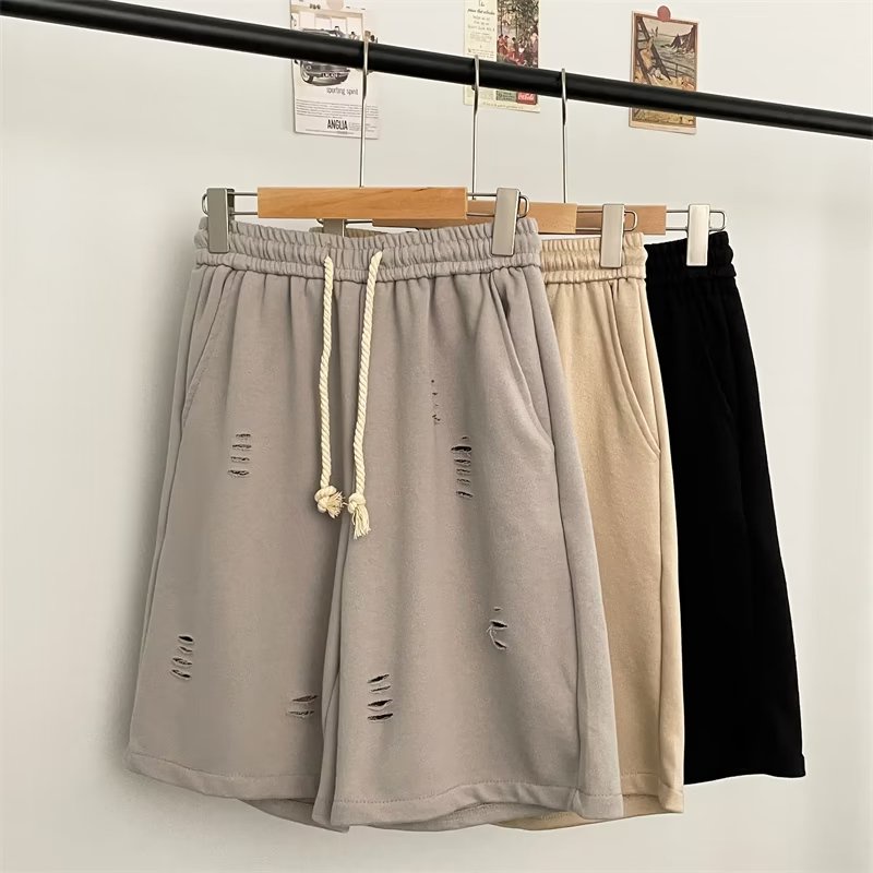 Quần Short Thể Thao Ống Rộng Phối Vết Rách Phong Cách Hip Hop Đường Phố Cá Tính