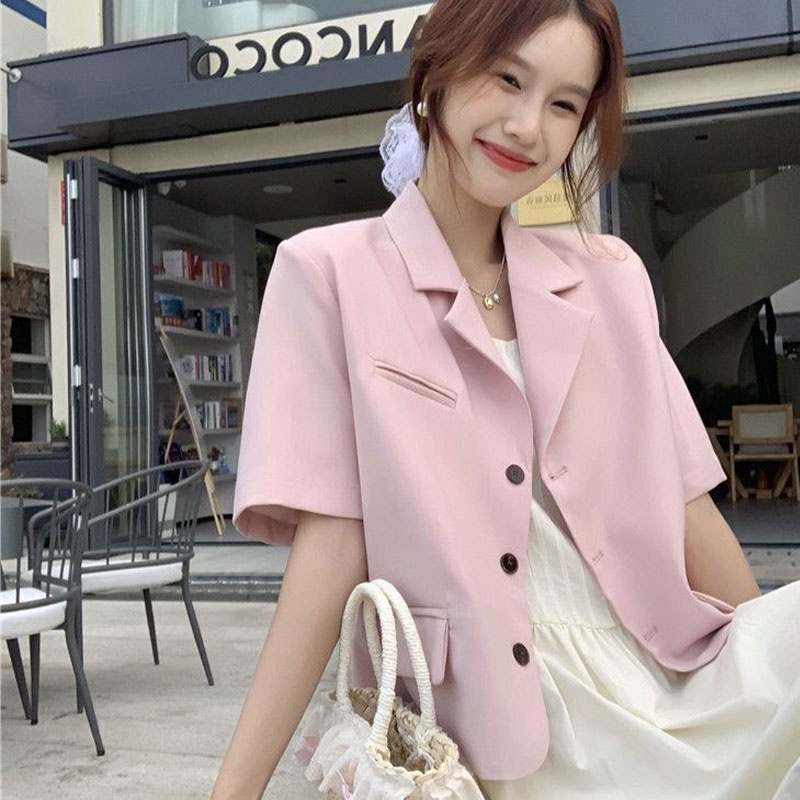 Xin LAN YA SHE Áo Khoác Blazer Ngắn Tay Đơn Giản Thời Trang Hàn Quốc Cho Nữ