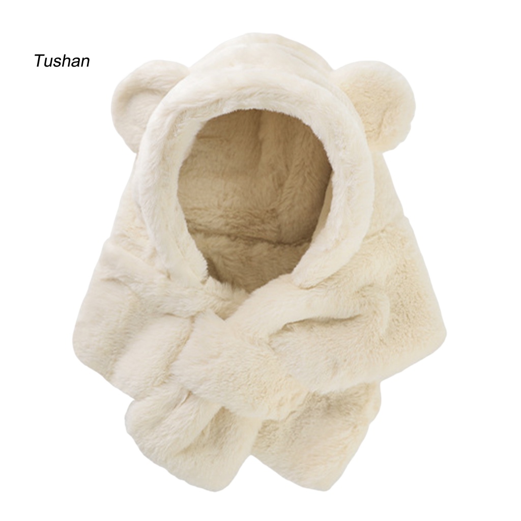 Mũ Flannel Dày Dặn Mềm Mại Màu Trơn Kèm Khăn Choàng Cổ Giữ Ấm Mùa Đông Cho Bé