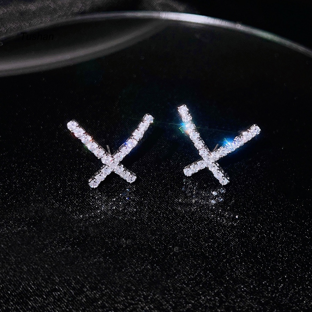 1 Đôi Bông Tai Chữ X Đính Đá Lấp Lánh Tinh Tế