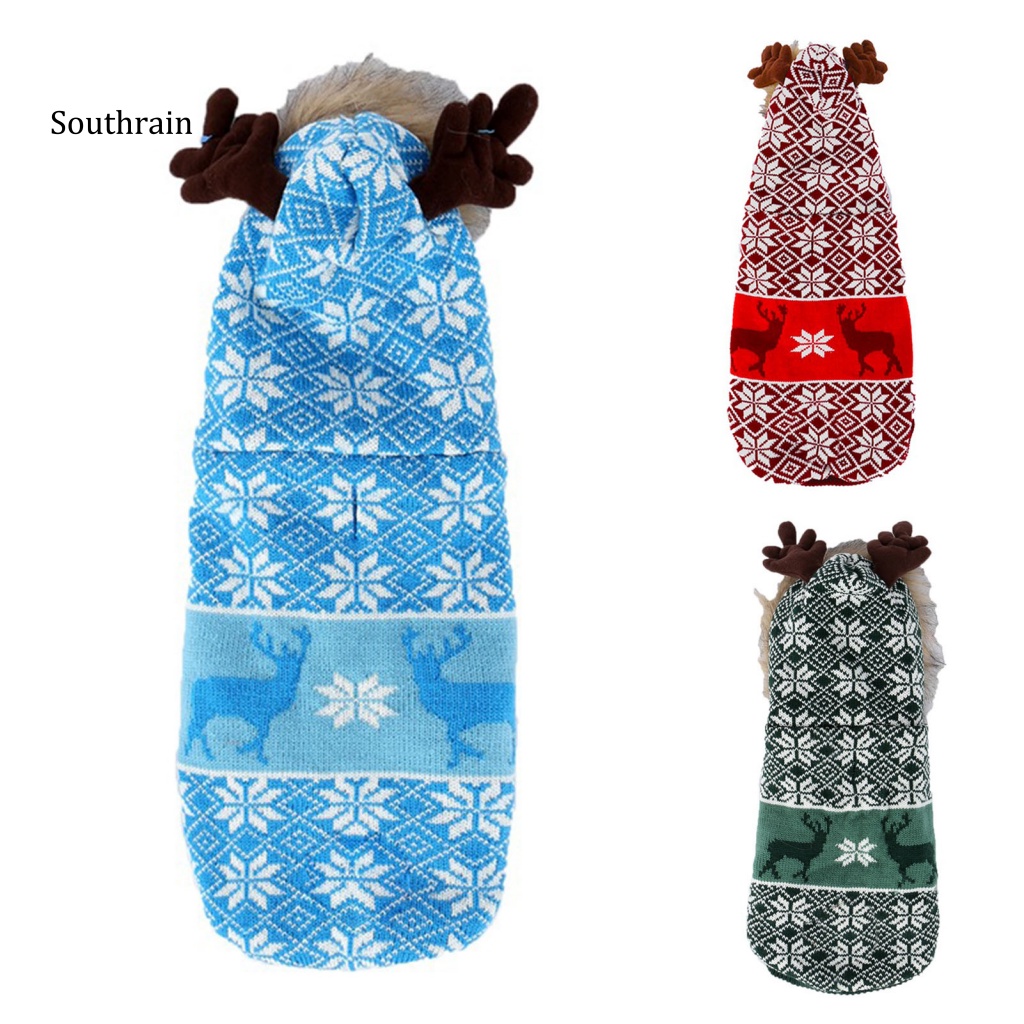 Áo Sweater Dệt Kim Giữ Ấm In Họa Tiết Hoa Tuyết Tuần Lộc Giáng Sinh Đáng Yêu Cho Cún Cưng