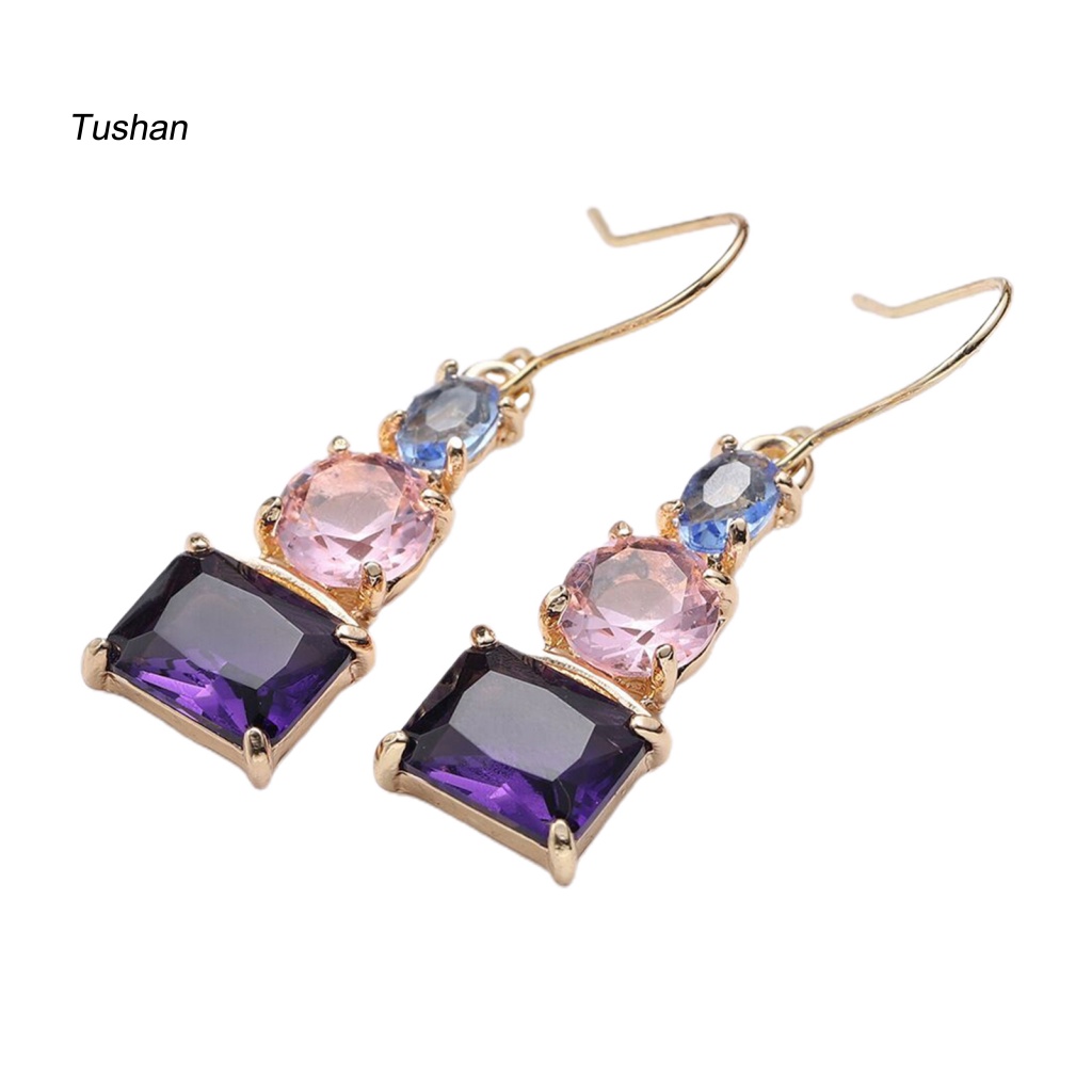 1 Đôi Bông Tai Đính Đá Zircon Nhiều Màu Sắc Trọng Lượng Nhẹ Dễ Phối Đồ Dành Cho Nữ