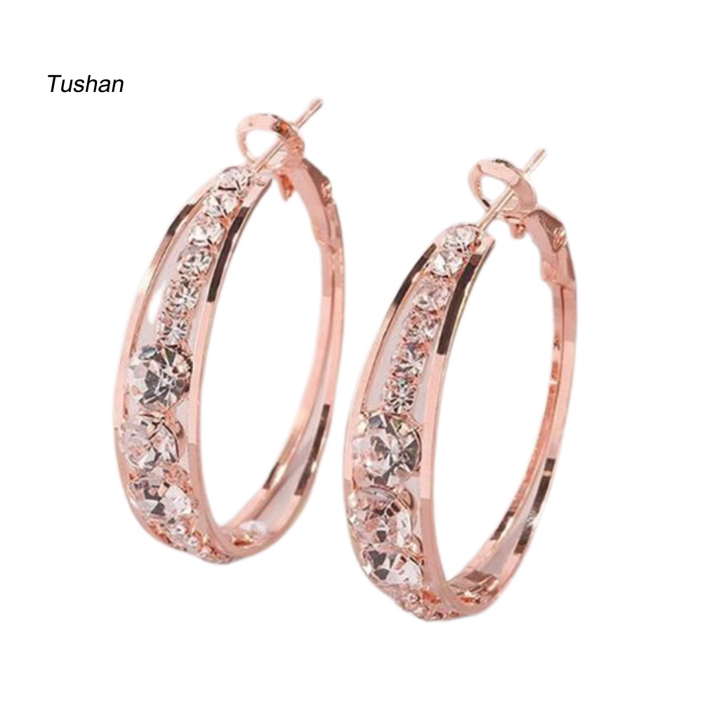 1 Đôi Bông Tai Tròn Đính Đá Thời Trang Dành Cho Nữ