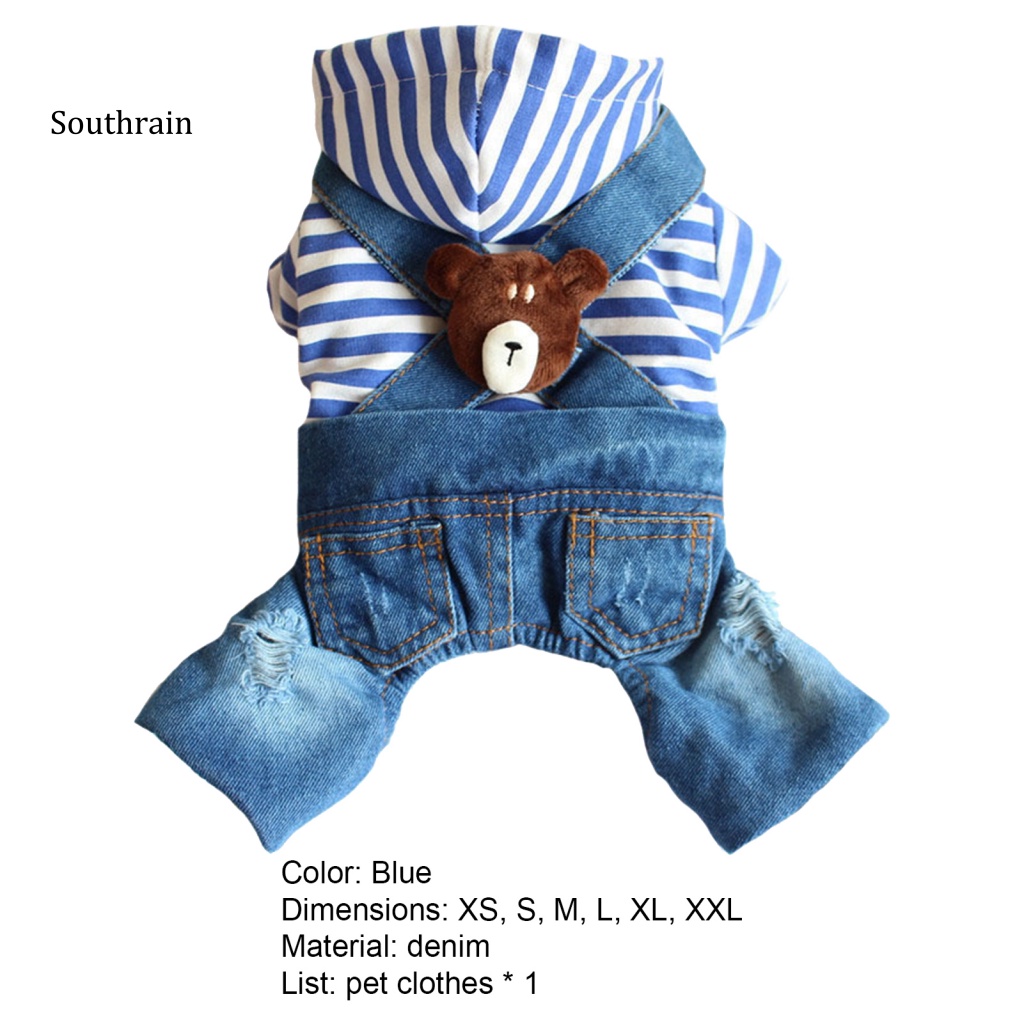 Áo Liền Quần Denim Có Mũ Trùm Thân Thiện Với Da Mùa Thu Cho Thú Cưng