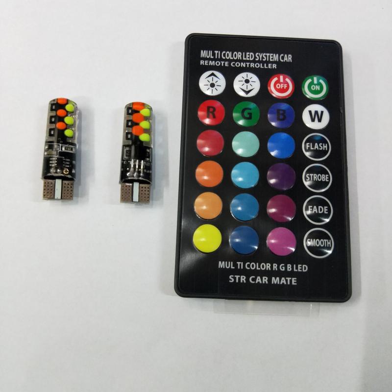 Set 2 Đèn LED 12 SMD RGB T10 194 168 W5W 5050-6SMD RGB Dành Cho Ô Tô