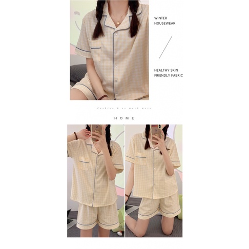 Bộ Đồ Ngủ Ngắn Tay Họa Tiết Kẻ Sọc Thời Trang Mùa Hè Phong Cách Hàn Quốc Mới Cho Nữ