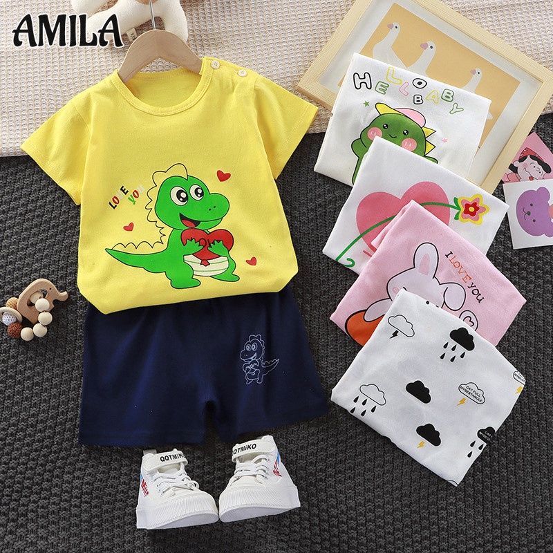 Bộ Áo Thun cotton Tay Ngắn + Quần short Thời Trang Cho Bé