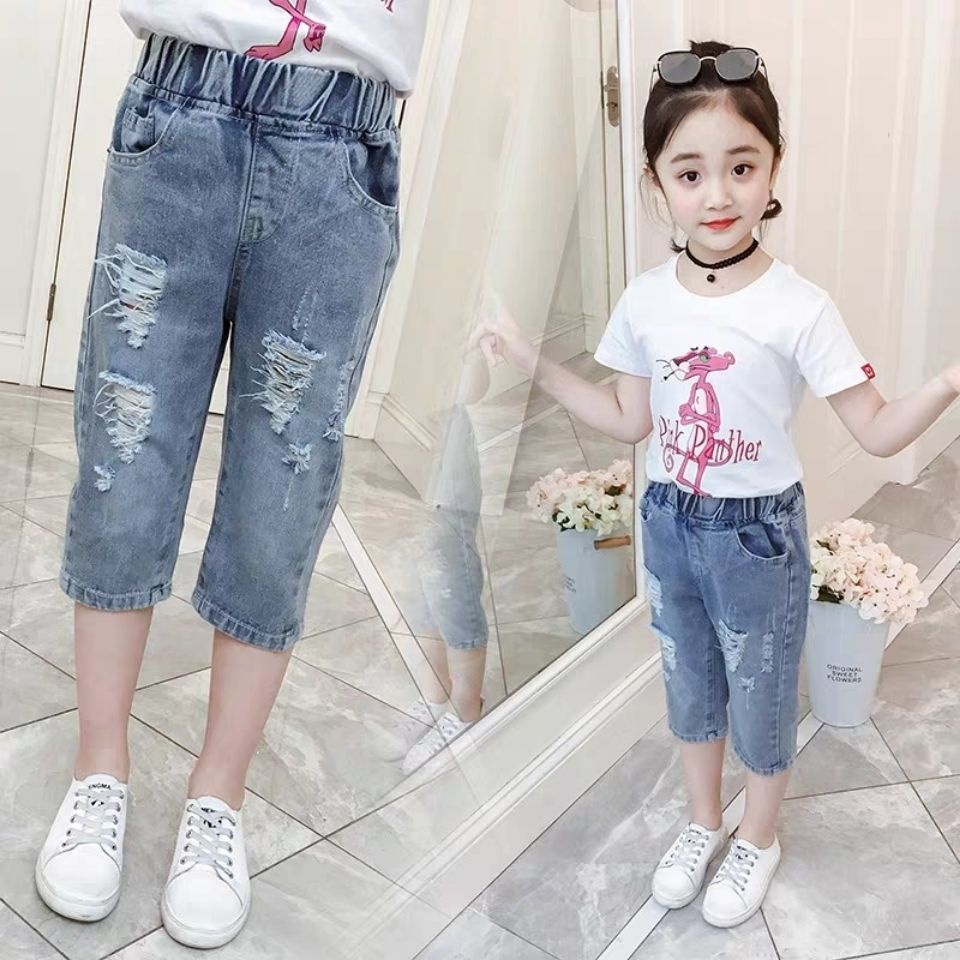 Quần Denim Mỏng Phong Cách Mới Mùa Hè 2023 Kích Thước Vừa Với 7 Điểm Cho Bé Gái SCM6