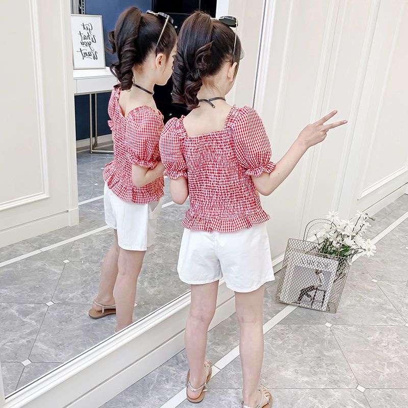 Bộ Áo Tay Phồng + Quần Short Thời Trang Hàn Quốc Xinh Xắn Cho Bé Gái