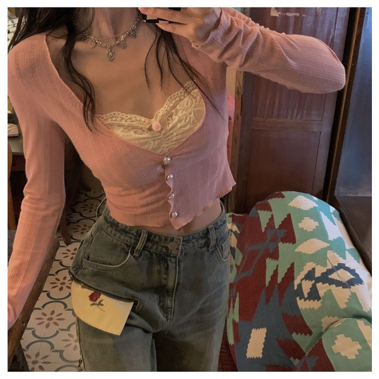 Áo DàI Tay Cổ Chữ V PhốI Ren Hoa Thanh LịCh Cho Nữ