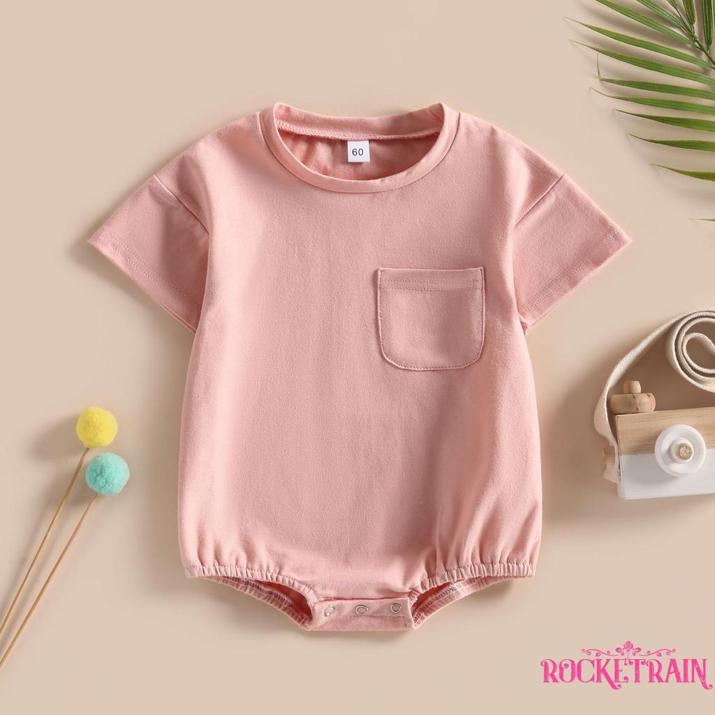 Áo Liền Quần Ngắn Tay Cổ Tròn Màu Trơn Thời Trang Cho Bé Trai