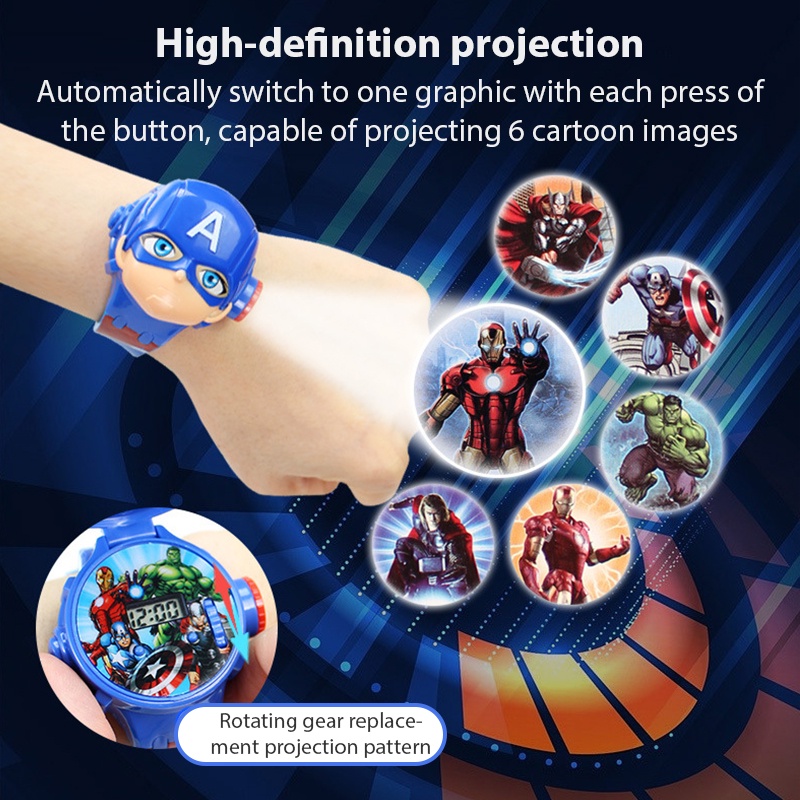 Đồng Hồ Điện Tử Hình Người Nhện / Bạch Tuyết / Captain America Hoạt Hình Dễ Thương Cho Bé