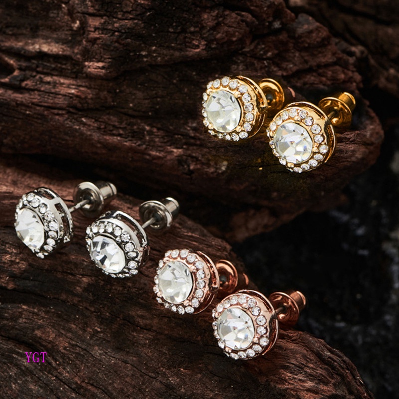 Set 2 Đôi Khuyên Tai Tròn Bằng Thép Không Gỉ Đính Đá Thời Trang Cho Nữ