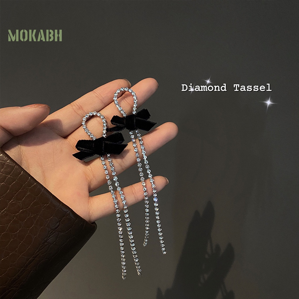 1 Đôi Bông Tai Hình Nơ Bằng Hợp Kim Lấp Lánh Chống Oxy Hóa Dành Cho Nữ