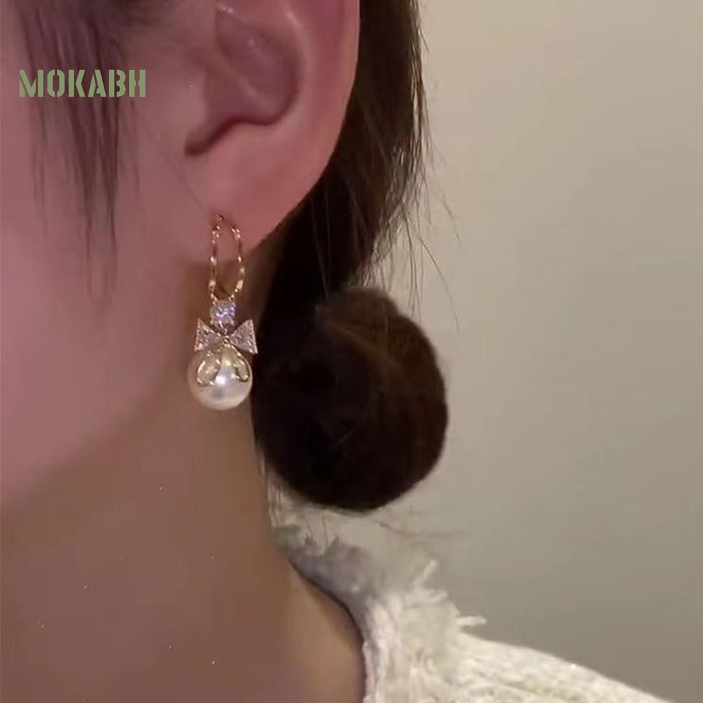 1 Đôi Bông Tai Hình Nơ Đính Đá Sang Trọng Bằng Thép Không Gỉ