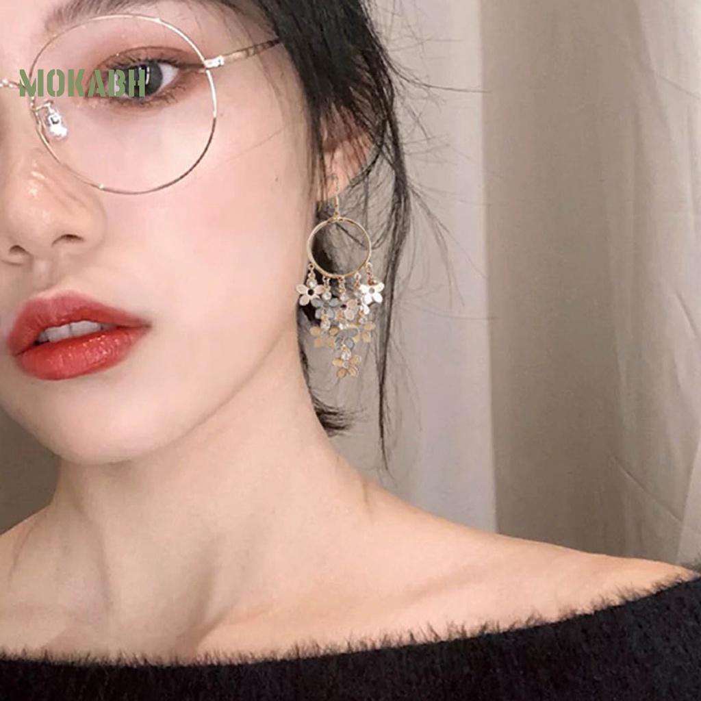 1 Đôi Bông Tai Hình Hoa Đính Đá Zircon Lấp Lánh Phong Cách Bohemian