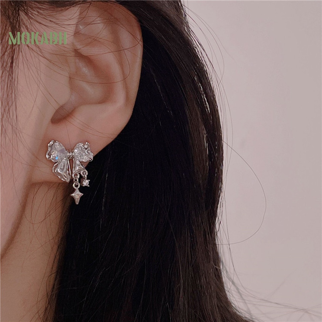 1 Đôi Bông Tai Hình Học Đính Đá Zircon Lấp Lánh Chống Mài Mòn Chất Lượng Cao