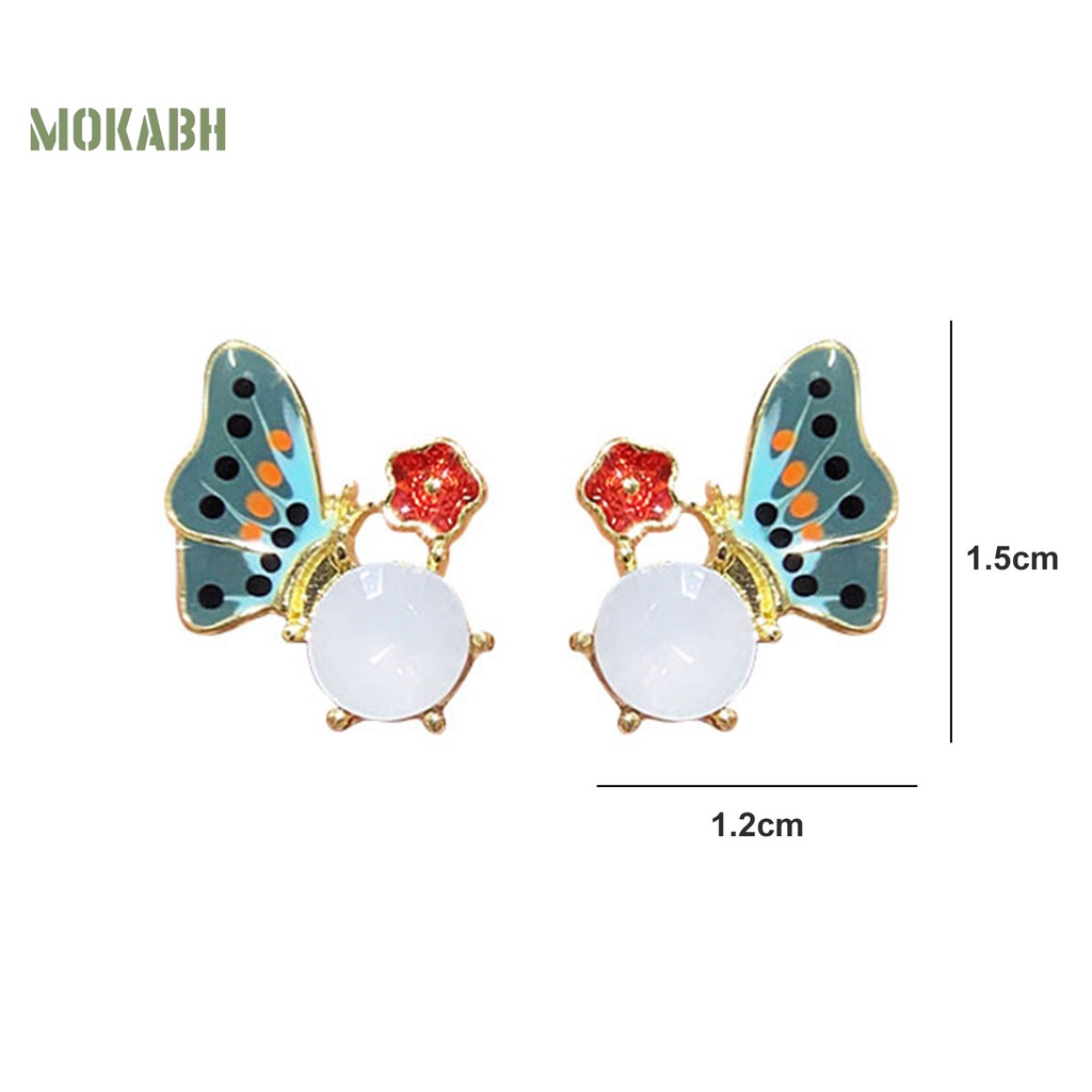 1 Đôi Bông Tai Hình Hoa Bướm Tráng Men Sáng Bóng Phong Cách Pháp Thoải Mái Dành Cho Nữ