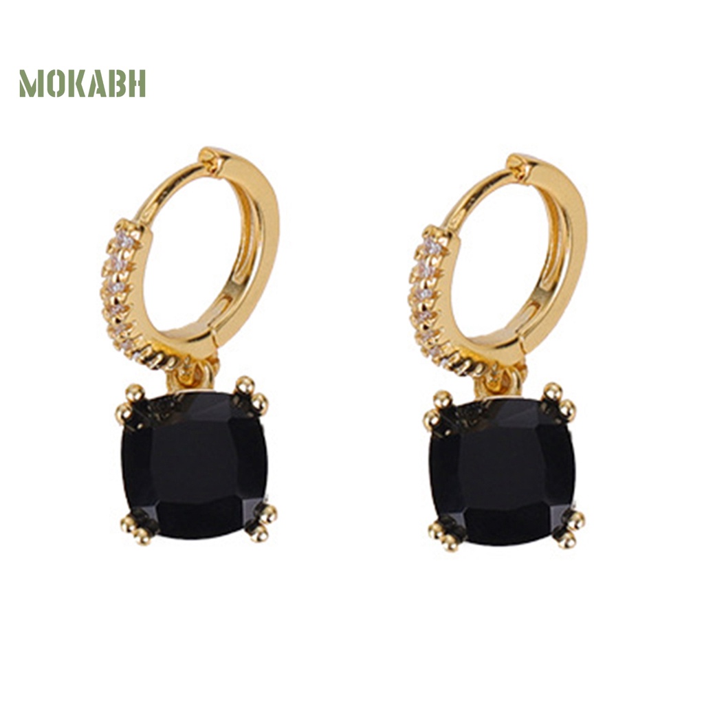 1 Cặp Bông Tai Đính Đá Pha Lê Đen Phong Cách Pháp Cổ Điển Thời Trang Cho Nữ