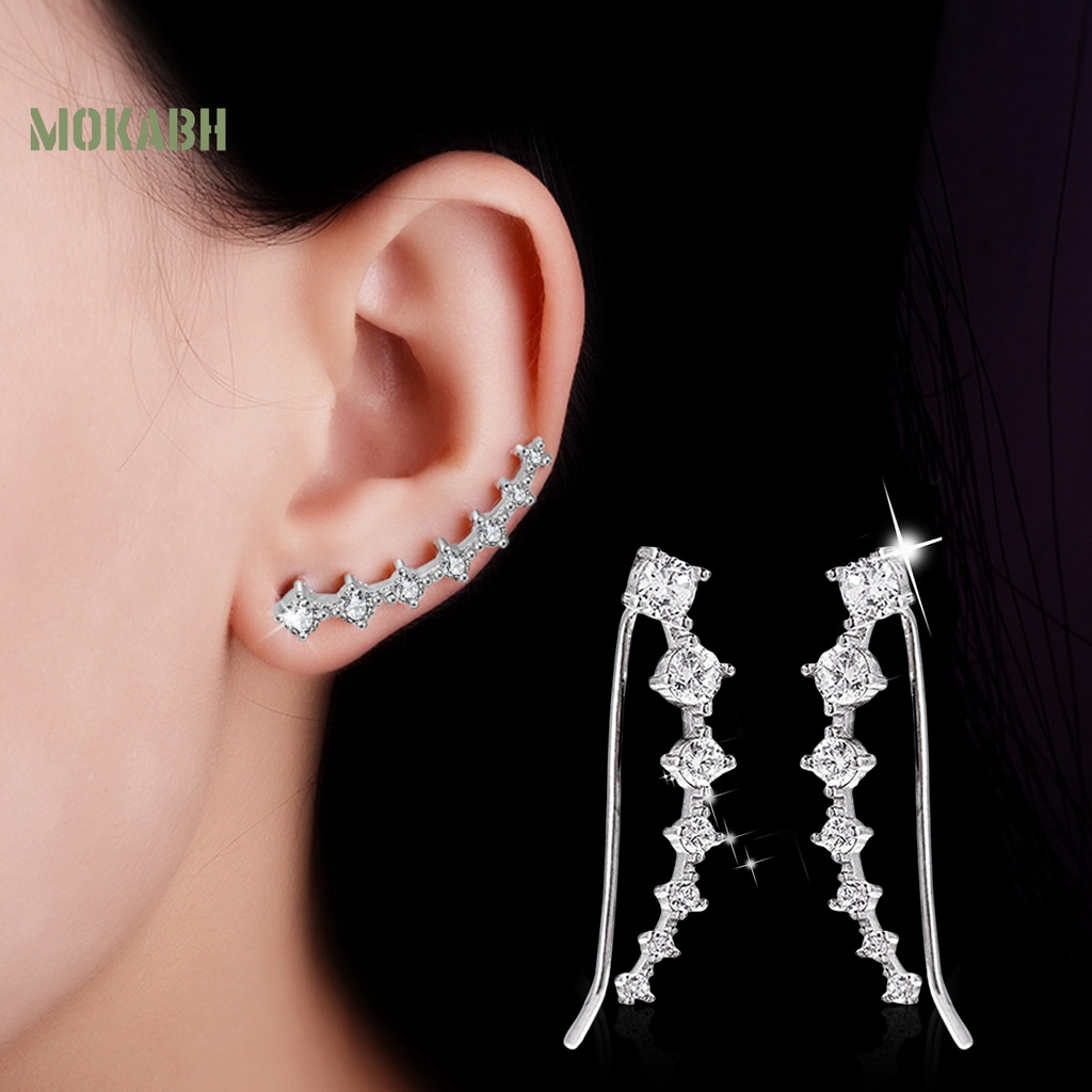 1 Đôi Bông Tai Xỏ Lỗ Đính Đá Zircon Một Hàng Chống Phai Màu Thời Trang