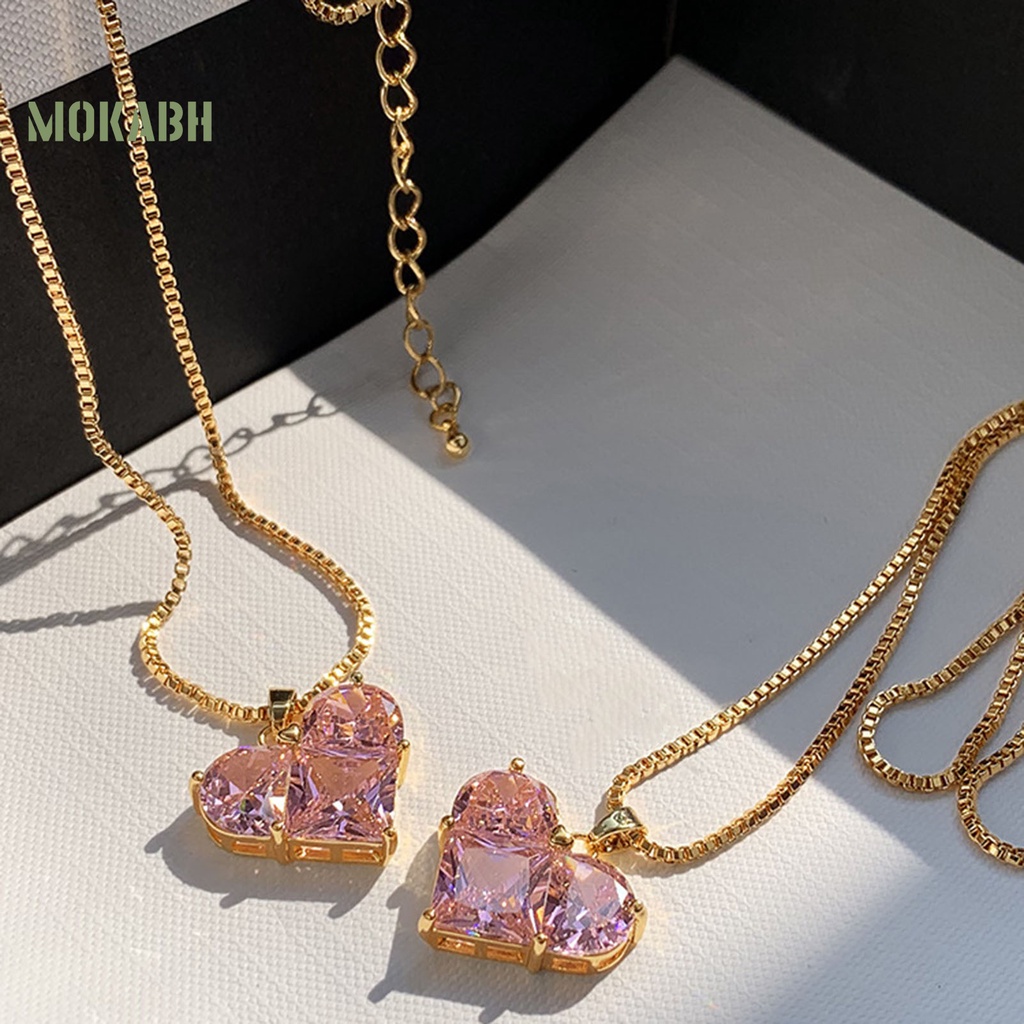 [Mới] Vòng cổ Mặt Hình Học Đính Đá Zircon Màu Hồng Lấp Lánh Chống Mài Mòn Không Gây Dị Ứng Dành Cho Nữ