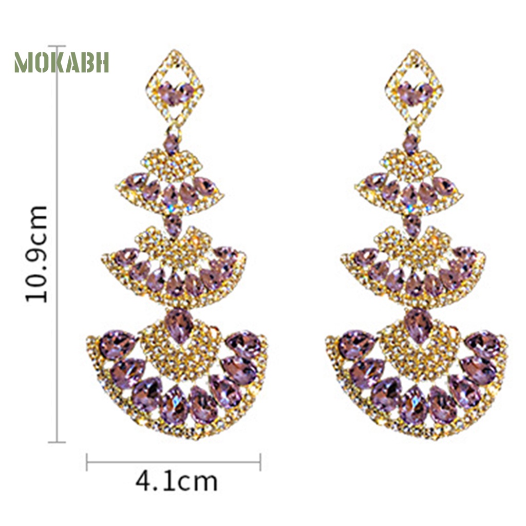 1 Đôi Bông Tai Dài Hình Quạt Đính Đá Lấp Lánh Dành Cho Nữ