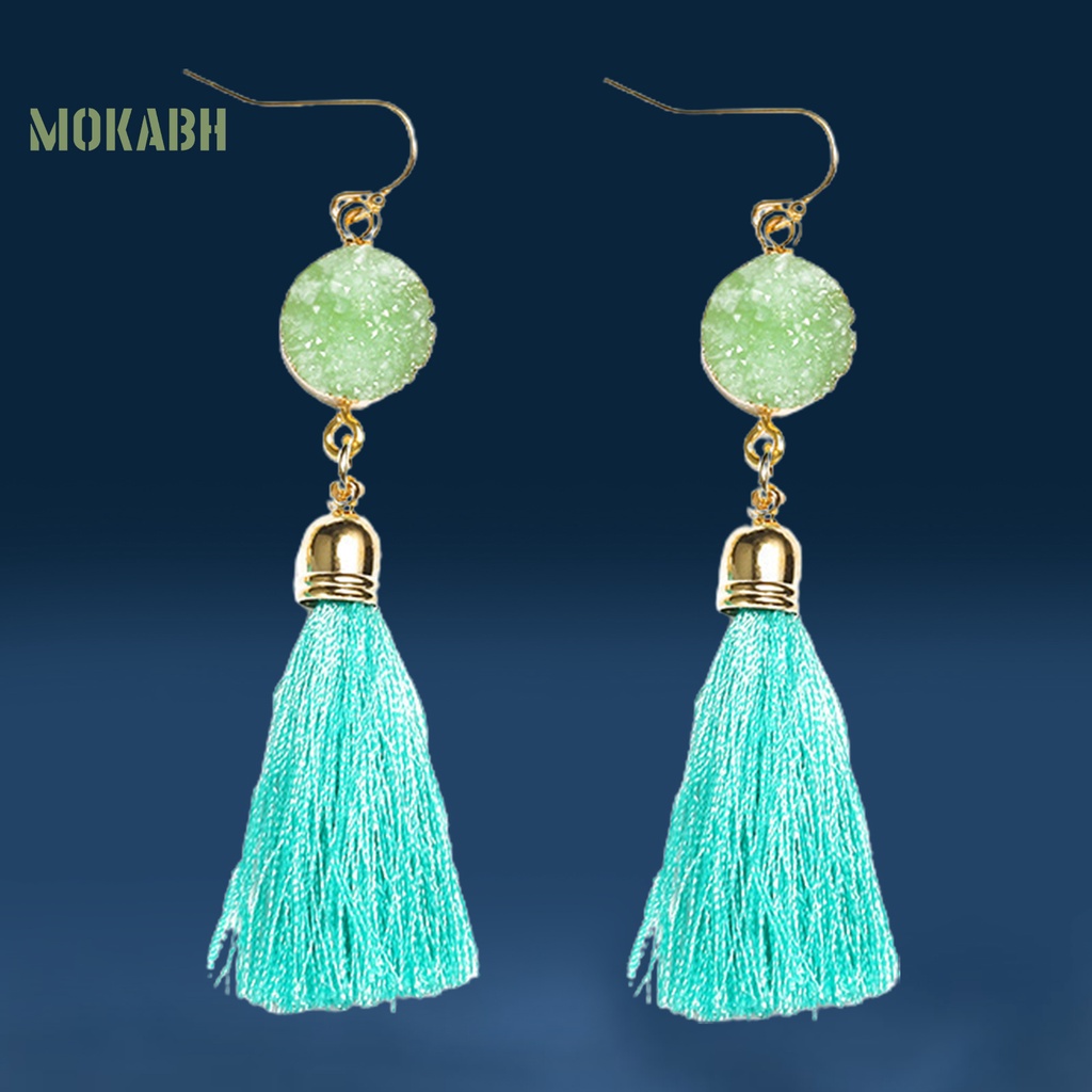 1 Đôi Bông Tai Móc Bằng Cotton Thiết Kế Tua Rua Phong Cách Bohemian