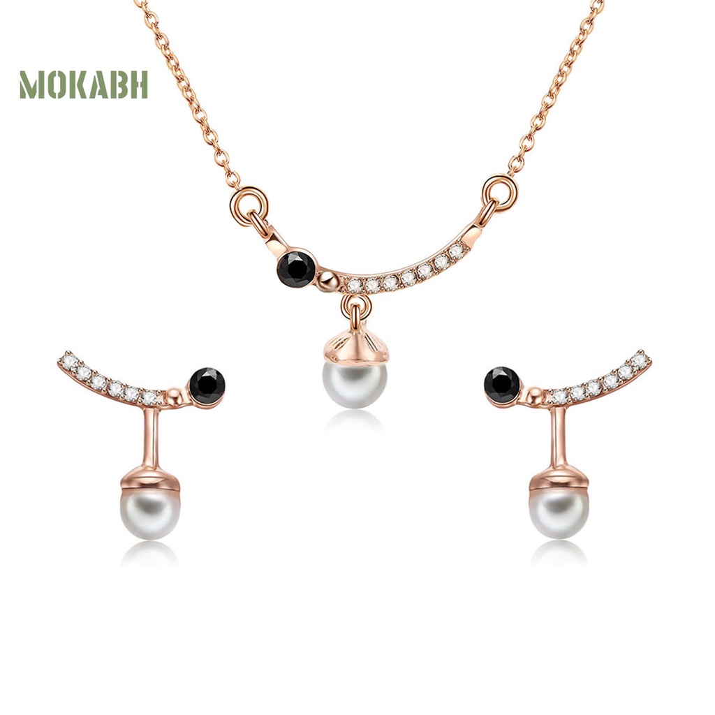 1 Bộ Vòng cổ + Bông Tai Mạ Điện Đính Ngọc Trai Giả Sang Trọng Không Gây Dị Ứng Thời Trang