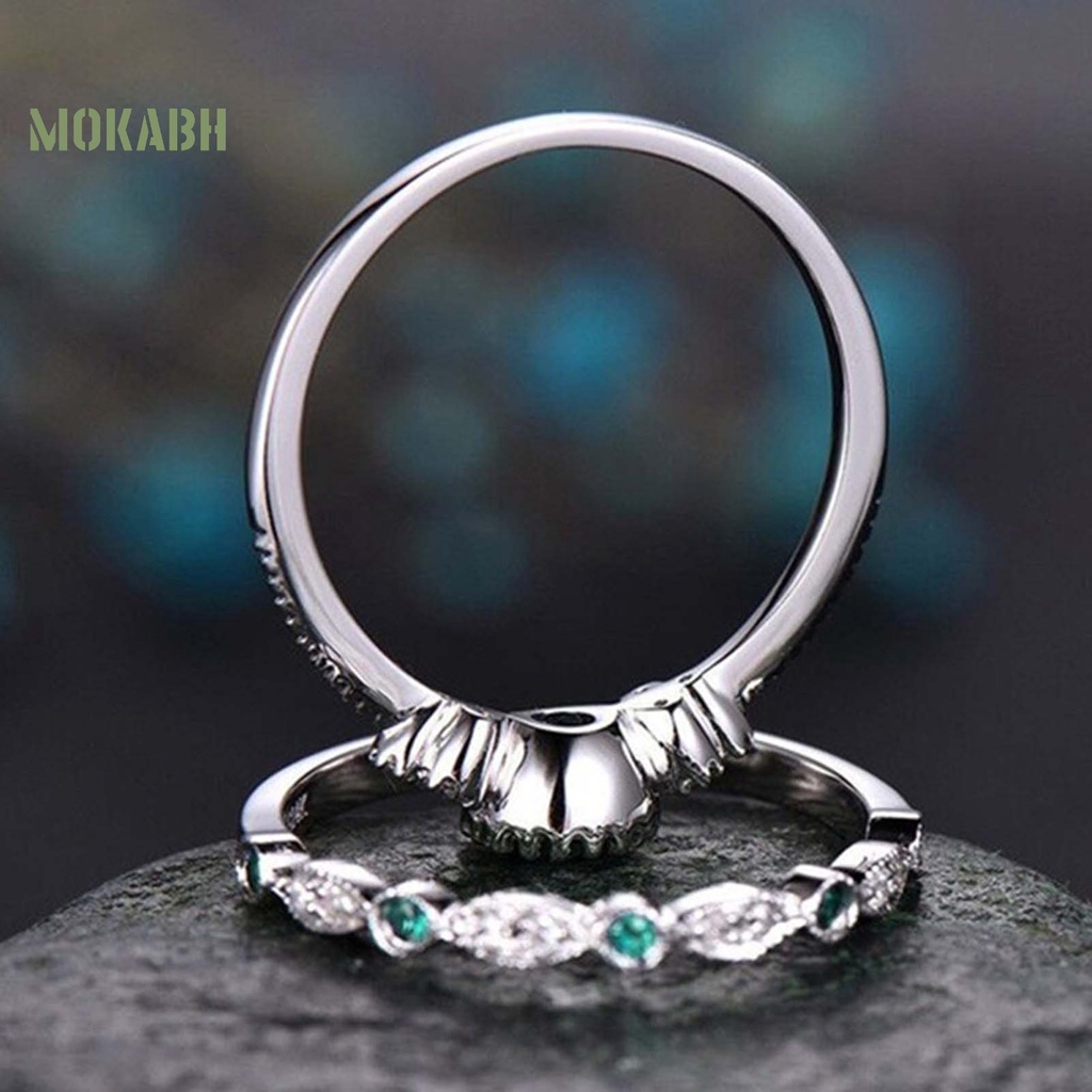 Bộ 2 Nhẫn Hợp Kim Đính Đá Zircon Mượt Mà Đơn Giản Cho Nữ