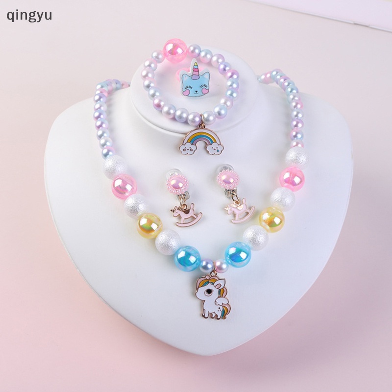 Bộ 4 Vòng Cổ Xỏ Hạt Mặt Hoạt Hình Dễ Thương Có Thể Điều Chỉnh Cho Bé Gái