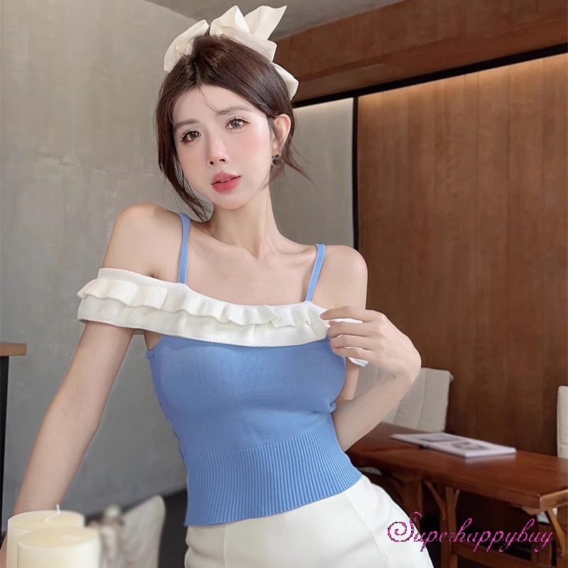 Áo Croptop Dệt Kim Trễ Vai Thời Trang Mùa Hè Cho Nữ