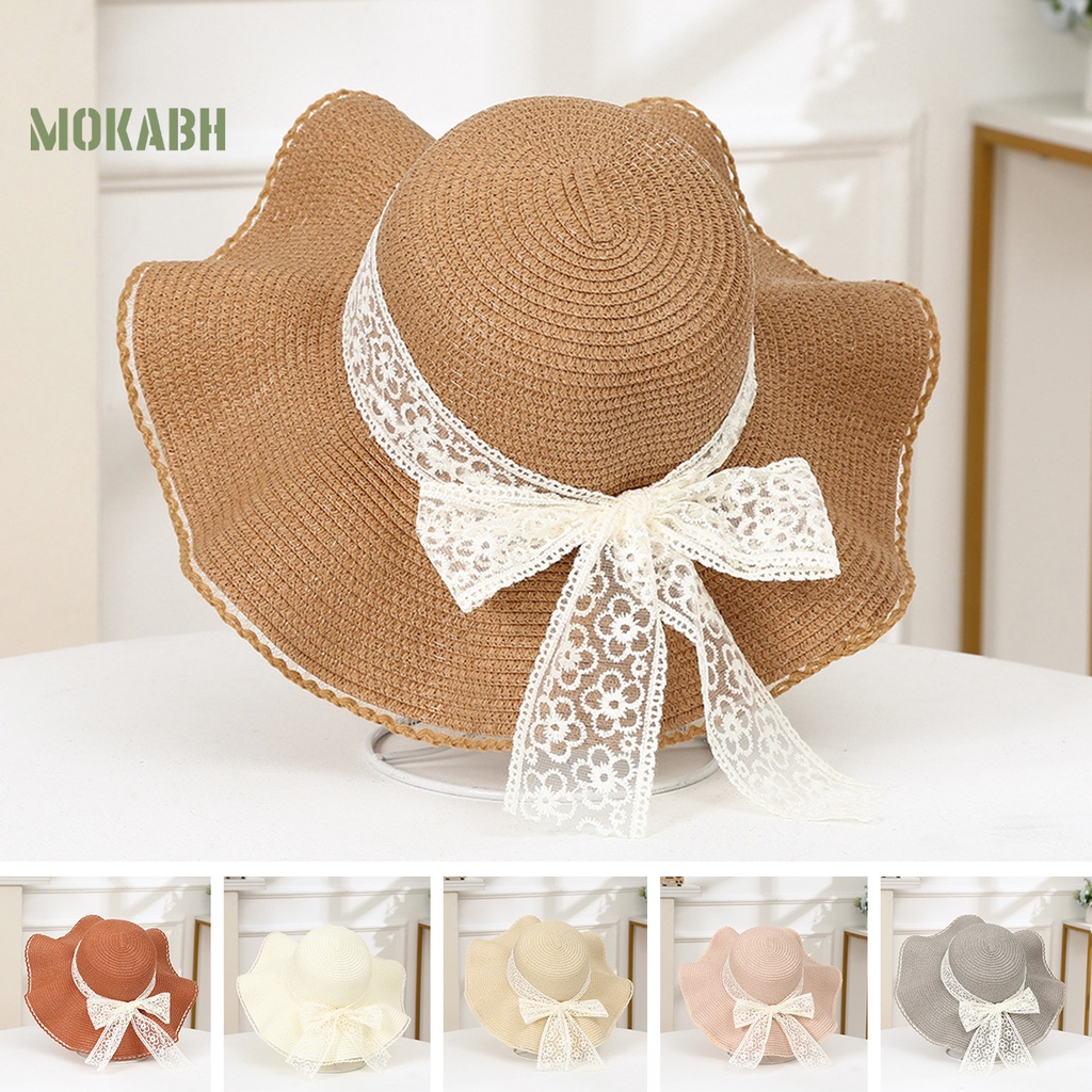 Mũ Cói Rộng Vành Đính Nơ Thêu Họa Tiết Hoa Xinh Xắn Thời Trang Cho Nữ