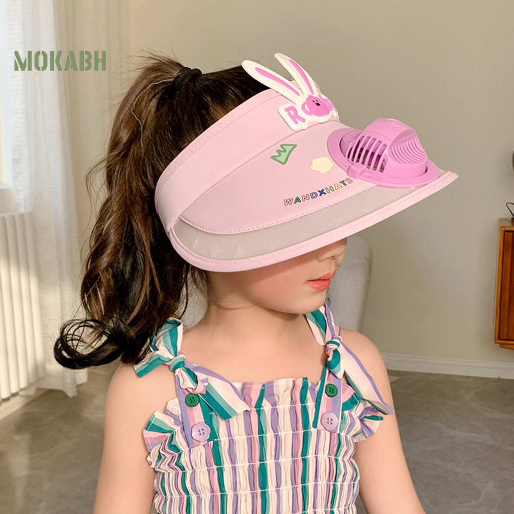 [Mok Abh] Mũ Quạt Điện Vành Rộng Chống Tia UV Họa Tiết Hoạt Hình Bảo Vệ An Toàn Không Có Quạt Sưởi Ấm Cho Trẻ Em