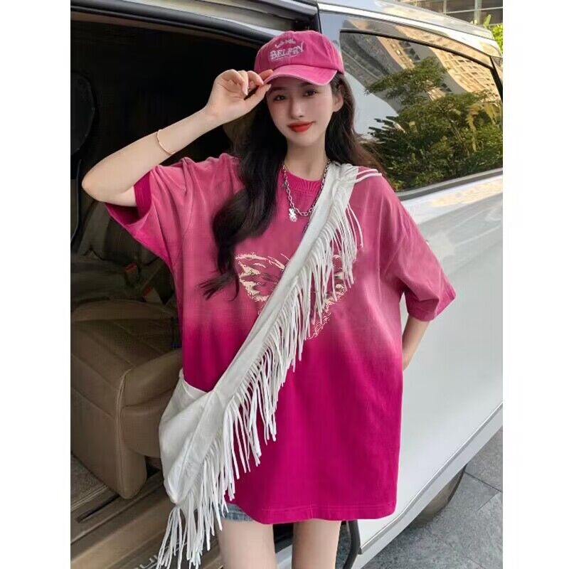 Áo Thun Tay Ngắn Cổ Tròn In Họa Tiết Màu gradient Thời Trang Mùa Hè Mới Cho Nữ