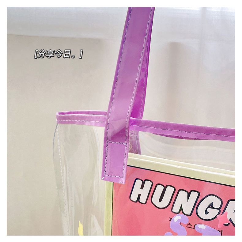 Túi Xách Nhựa PVC Trong Suốt Chống Nước Sức Chứa Lớn Họa Tiết Trái Tim Dễ Thương Cho Nữ