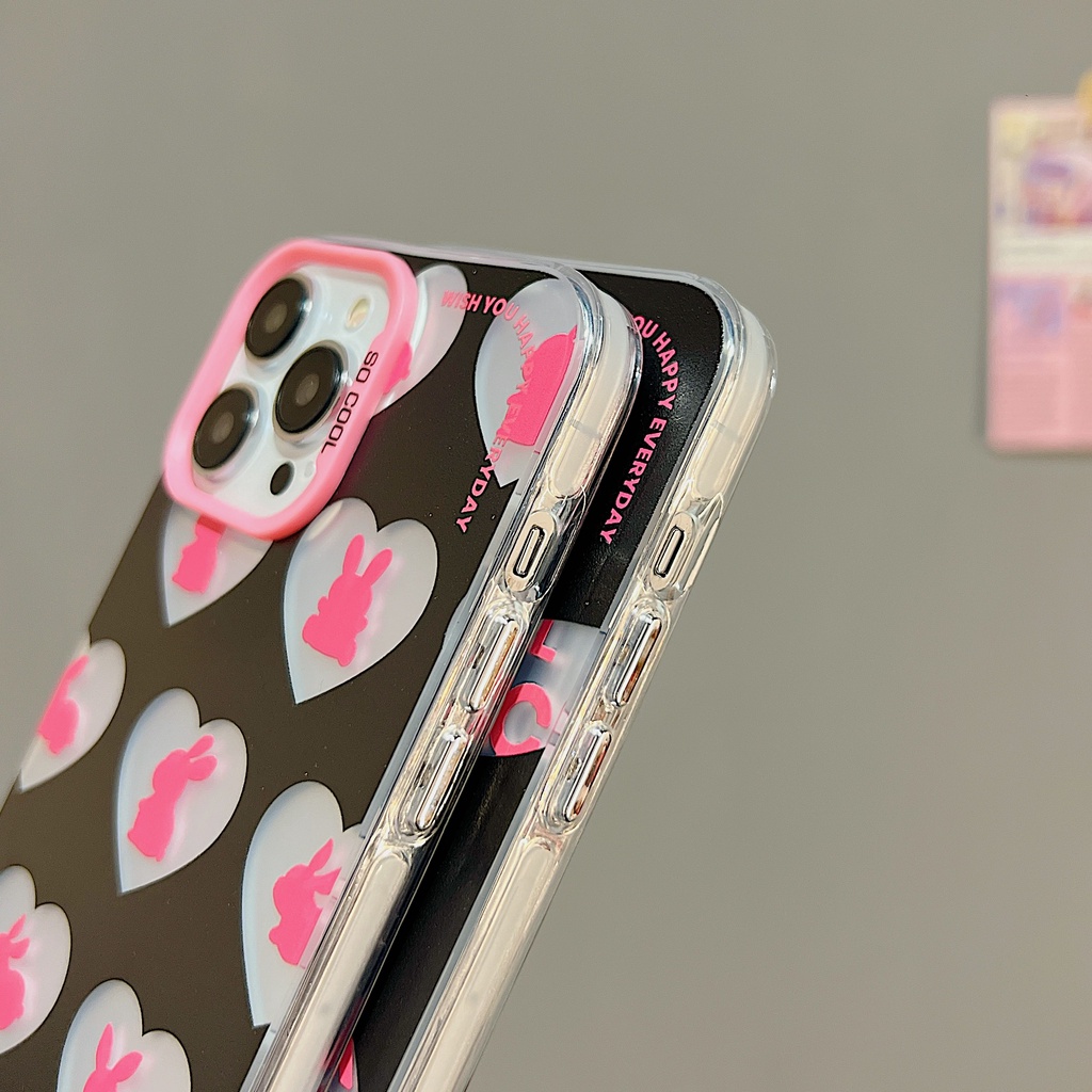Ốp Điện Thoại TPU Mềm Nhám Họa Tiết Thỏ Hoạt Hình Màu Đen / Hồng Cho iPhone 11 13 12 14 Pro Max
