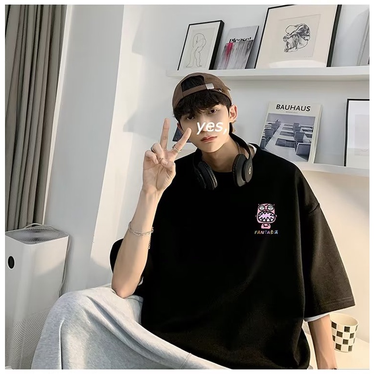 Áo Thun Cotton Tay Ngắn Dáng Rộng Phong Cách Đường Phố Mỹ Thời Trang Mùa Hè Cho Nam