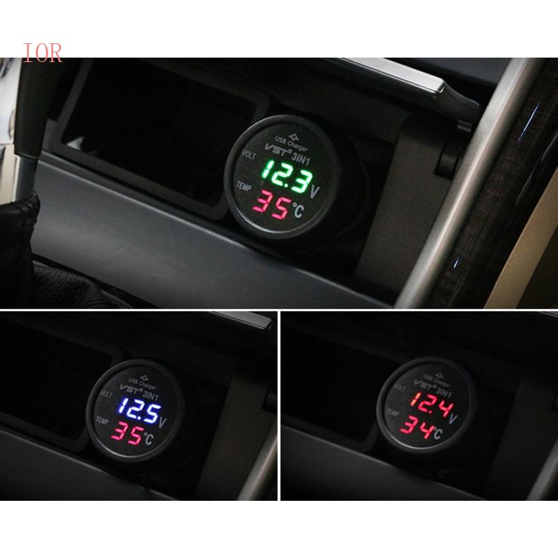 Thiết Bị Sạc Vôn Kế USB 12V 24V 3 Trong 1 Màn Hình LED Kỹ Thuật Số Cho Xe Hơi