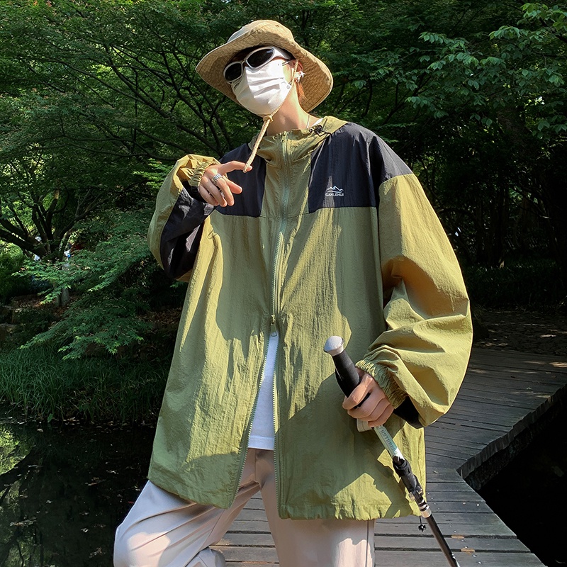 Áo Khoác Chống Nắng Có Mũ Trùm Đầu Màu Sắc Tương Phản Phong Cách Nhật Bản Thời Trang Mùa Hè Cho Cặp