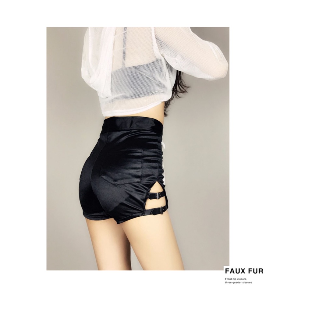 Quần Short Lưng Cao Dáng Ôm Màu Đen Thời Trang Quyến Rũ Cho Nữ