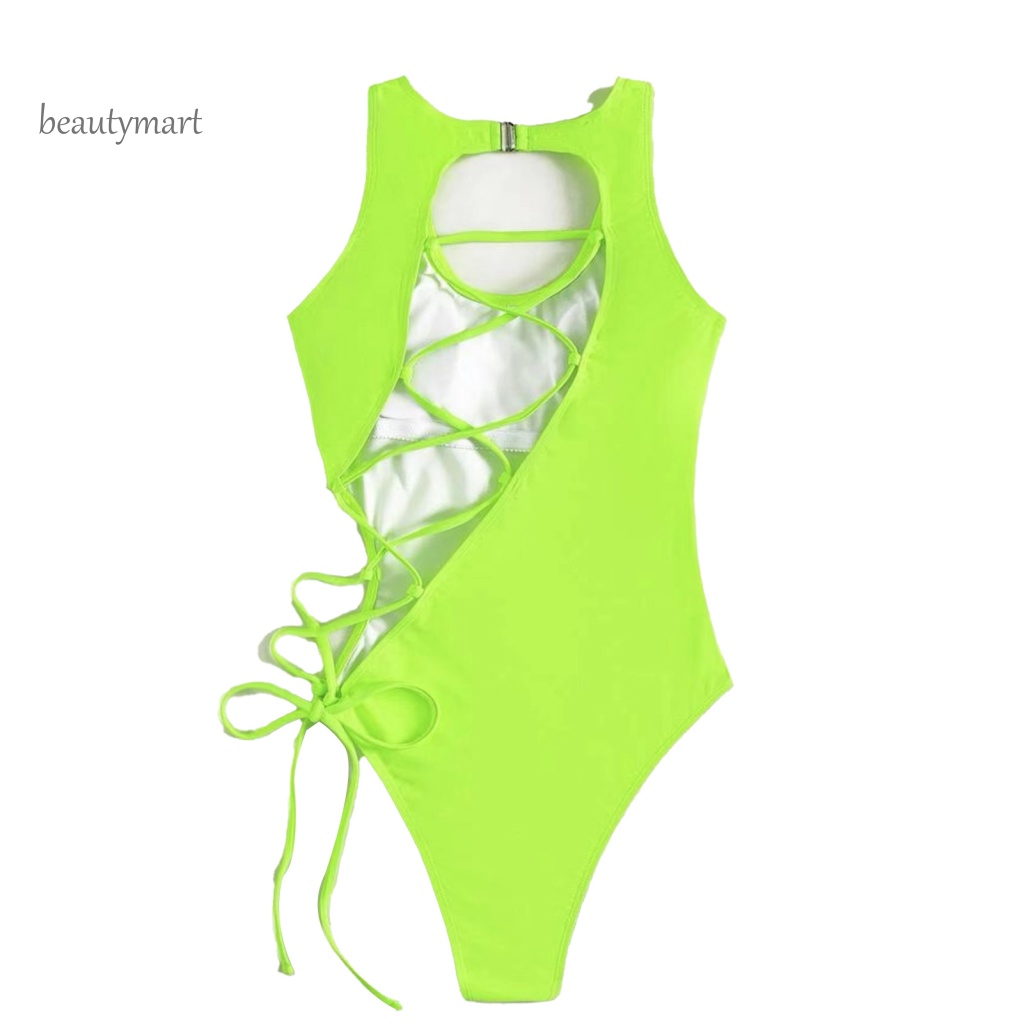 [beautymart] Đồ Bơi Một Mảnh Co Giãn Dây Buộc Nhiều Màu Sắc Trơn Họa Tiết Hoa Rỗng Có Thể Điều Chỉnh Cho Nữ