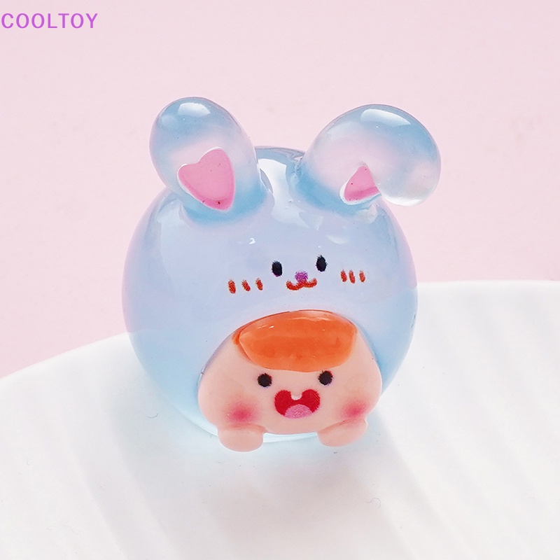 Set 2 Tượng Thỏ Hoạt Hình Mini Bằng Nhựa Phát Quang Trang Trí