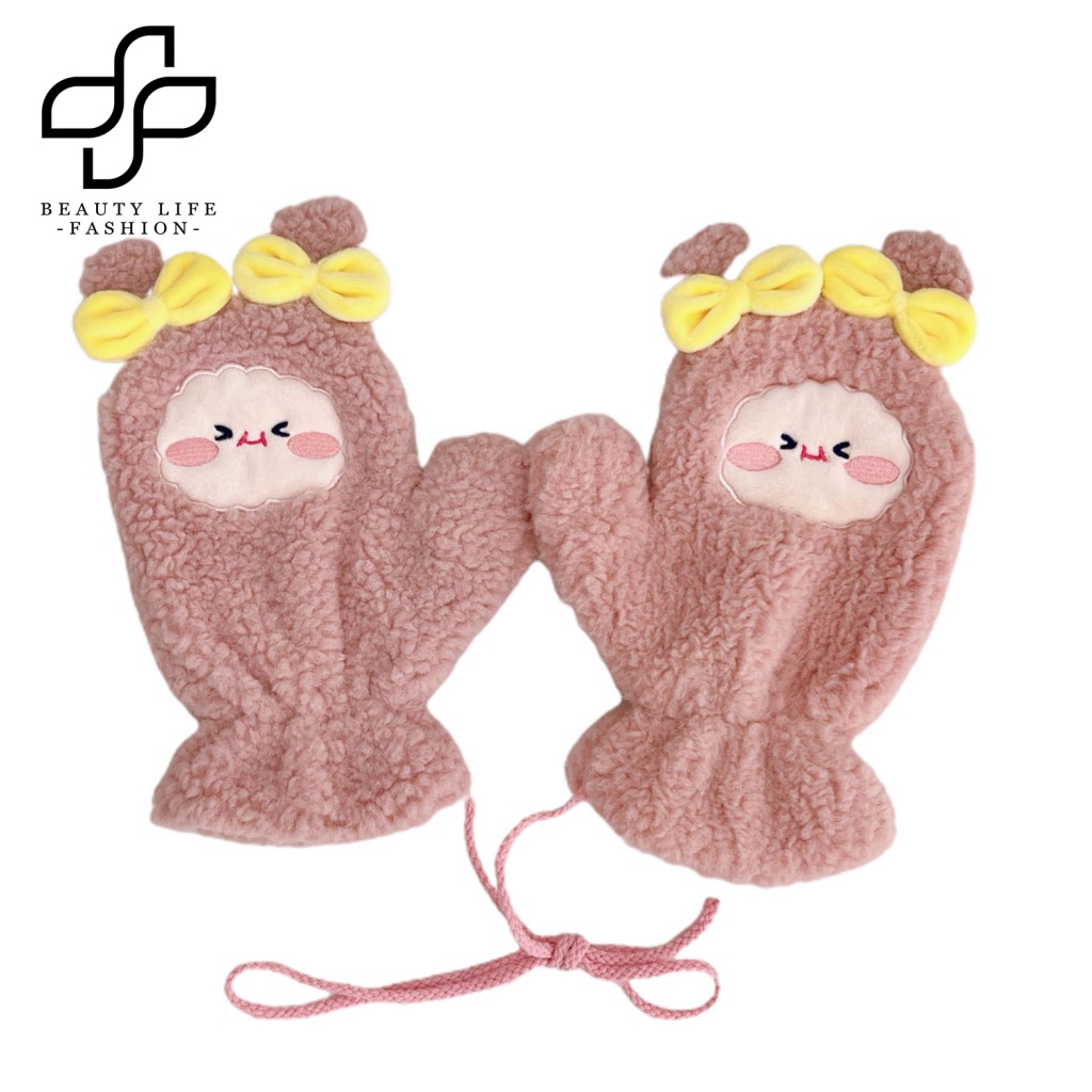 Găng Tay Vải Bông Dày Dặn Ấm Áp Chống Gió Thêu Hình Gấu Trúc / Thỏ / Gấu / Cừu Dễ Thương