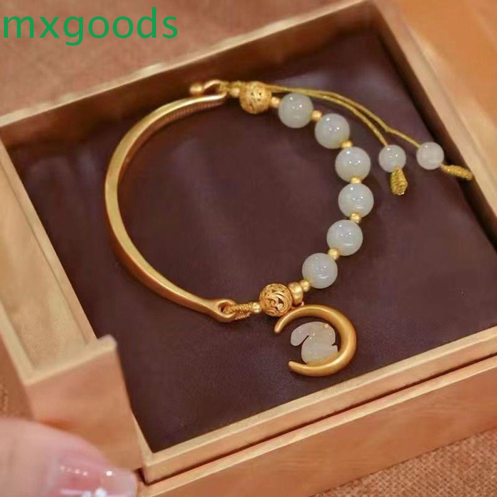 Vòng Tay Dây Co Giãn Mặt Hình Thỏ Và Mặt Trăng Thiết Kế Thời Trang Cho Nữ