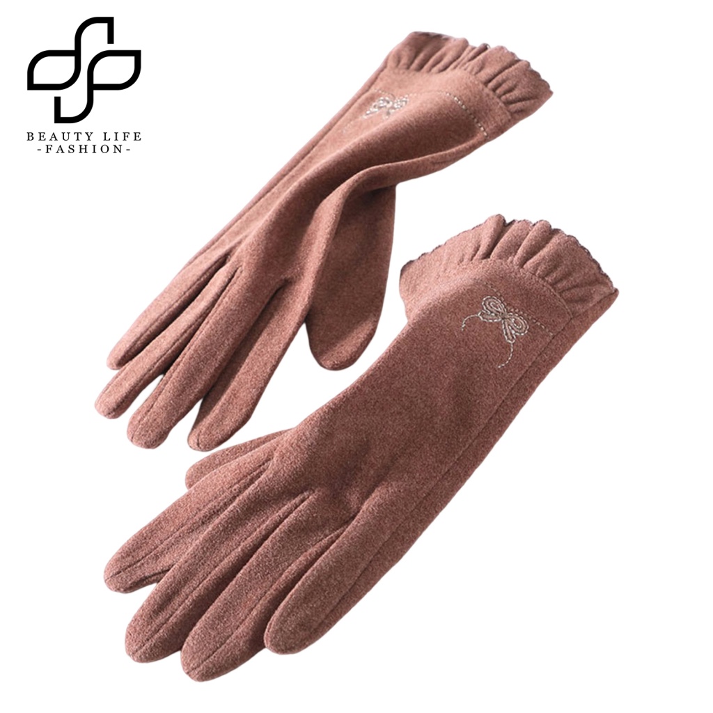 1 Đôi Găng Tay Chống Gió Chống Lạnh Dày Dặn Màu Trơn Có Thể Chạm Màn Hình Cảm Ứng Thời Trang Thu Đông Cho Nữ