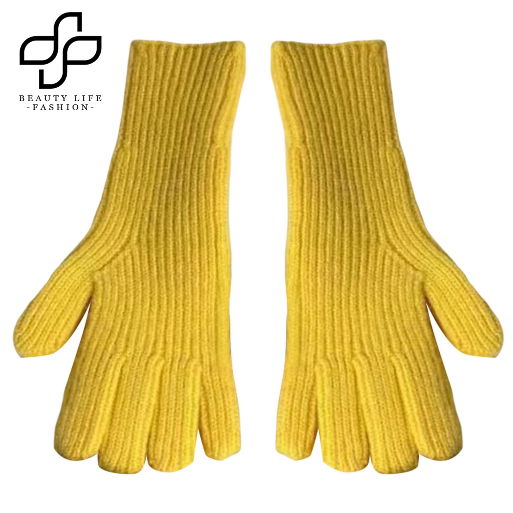 1 Đôi Găng Tay Dệt Kim 2 Ngón Co Giãn Mềm Mại Màu Trơn Giữ Ấm Mùa Đông Cho Nữ